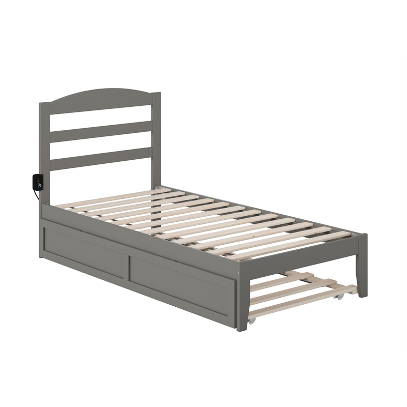 AFI Warren Solid Wood Twin Bed with Twin Trundle and USB Charger in Gray