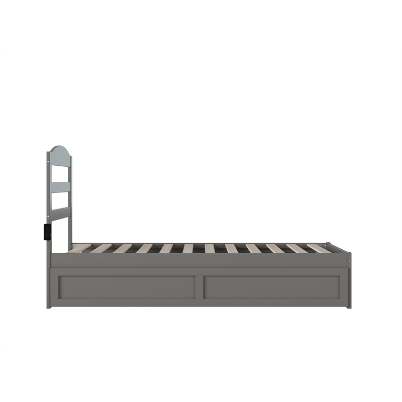 AFI Warren Solid Wood Twin Bed with Twin Trundle and USB Charger in Gray