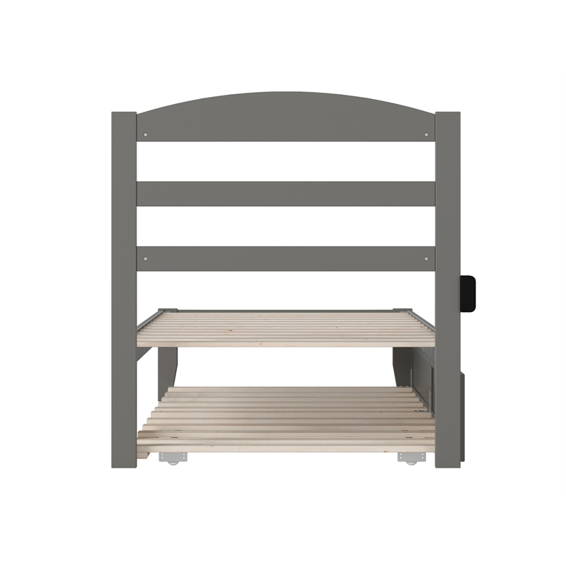 AFI Warren Solid Wood Twin Bed with Twin Trundle and USB Charger in Gray