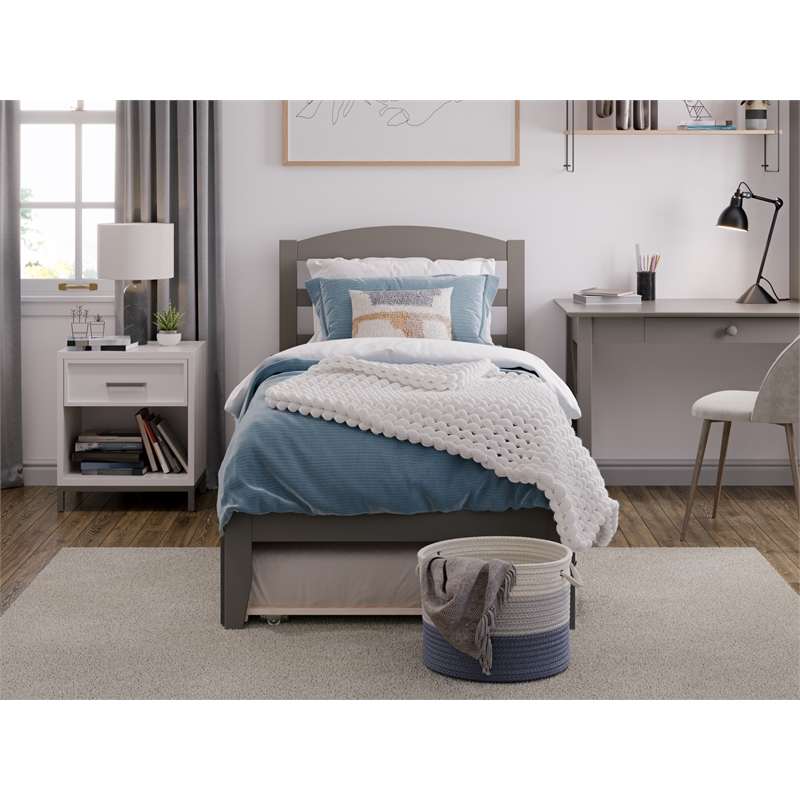 AFI Warren Solid Wood Twin Bed with Twin Trundle and USB Charger in Gray