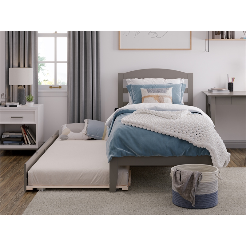 AFI Warren Solid Wood Twin Bed with Twin Trundle and USB Charger in Gray