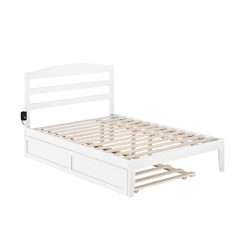AFI Warren Solid Wood Full Bed with Twin Trundle and USB Charger in White
