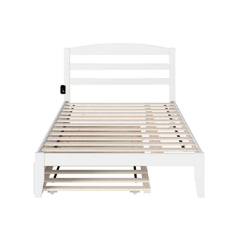 AFI Warren Solid Wood Full Bed with Twin Trundle and USB Charger in White