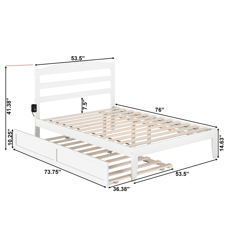 AFI Warren Solid Wood Full Bed with Twin Trundle and USB Charger in White