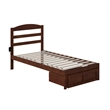 AFI Warren Solid Wood Twin Bed with Foot Drawer and USB Charger in Walnut