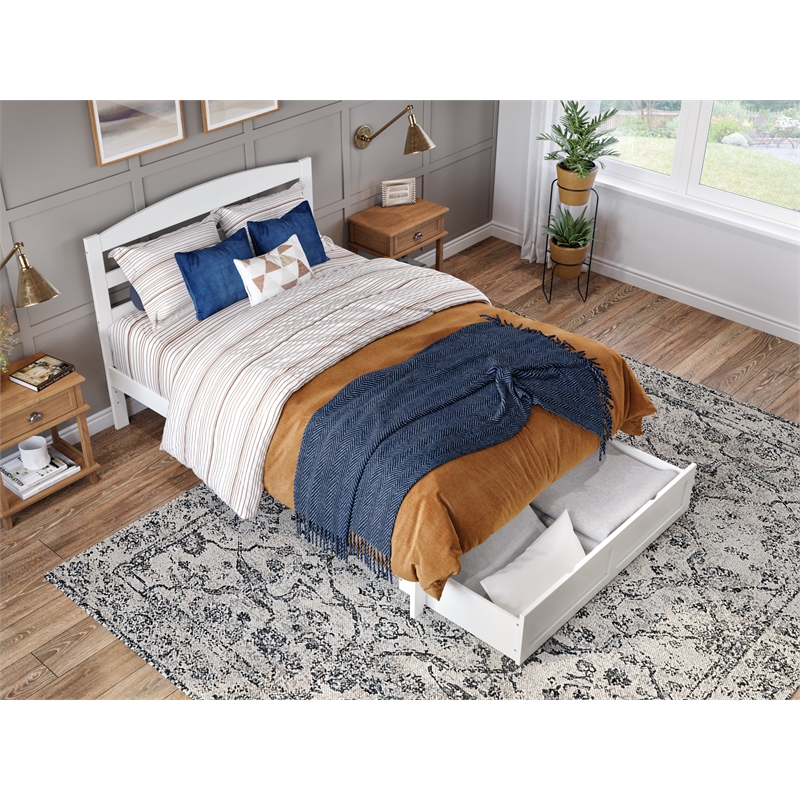 AFI Warren Solid Wood Storage Drawer Full Platform Bed in White