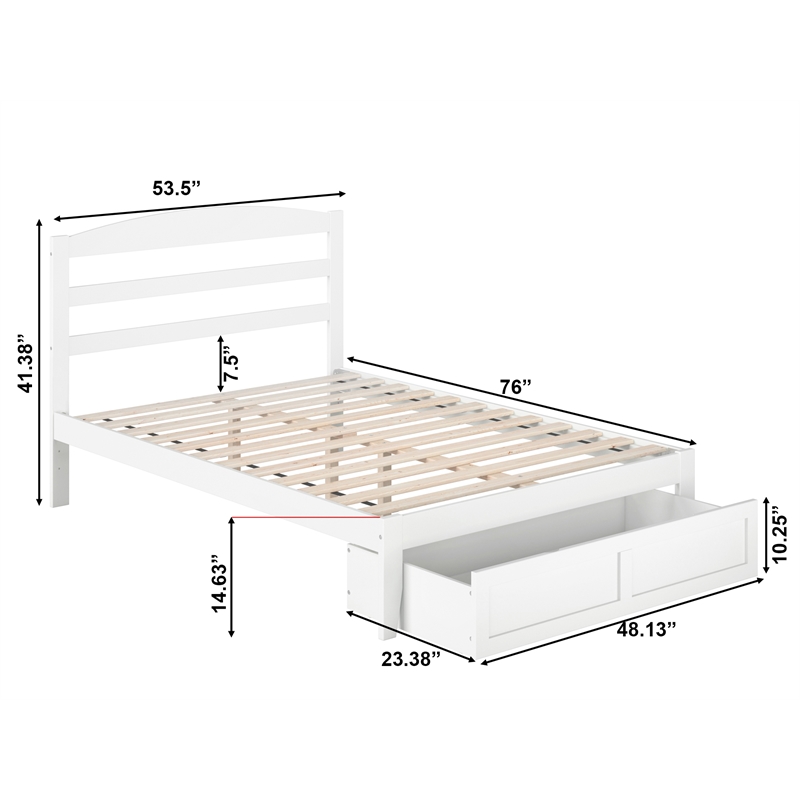AFI Warren Solid Wood Storage Drawer Full Platform Bed in White