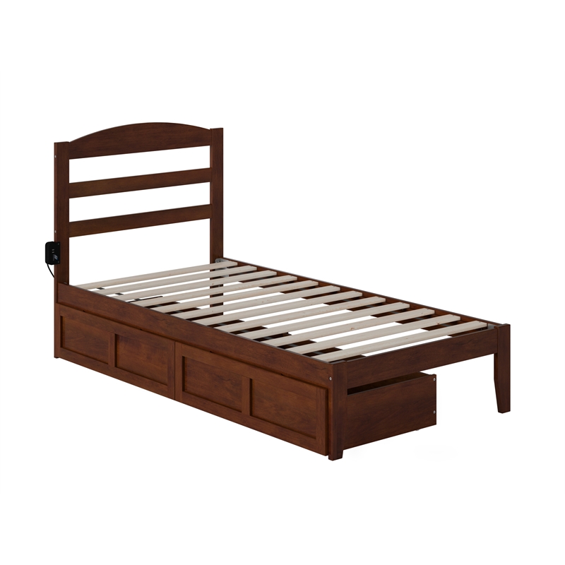 AFI Warren Solid Wood Twin Bed with 2 Storage Drawers in Walnut
