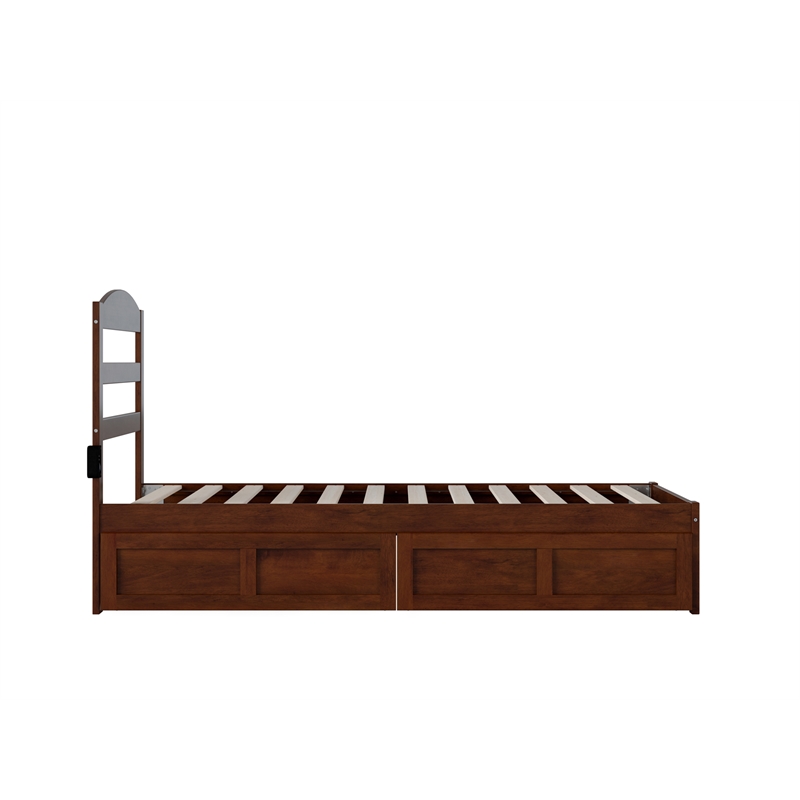 AFI Warren Solid Wood Twin Bed with 2 Storage Drawers in Walnut