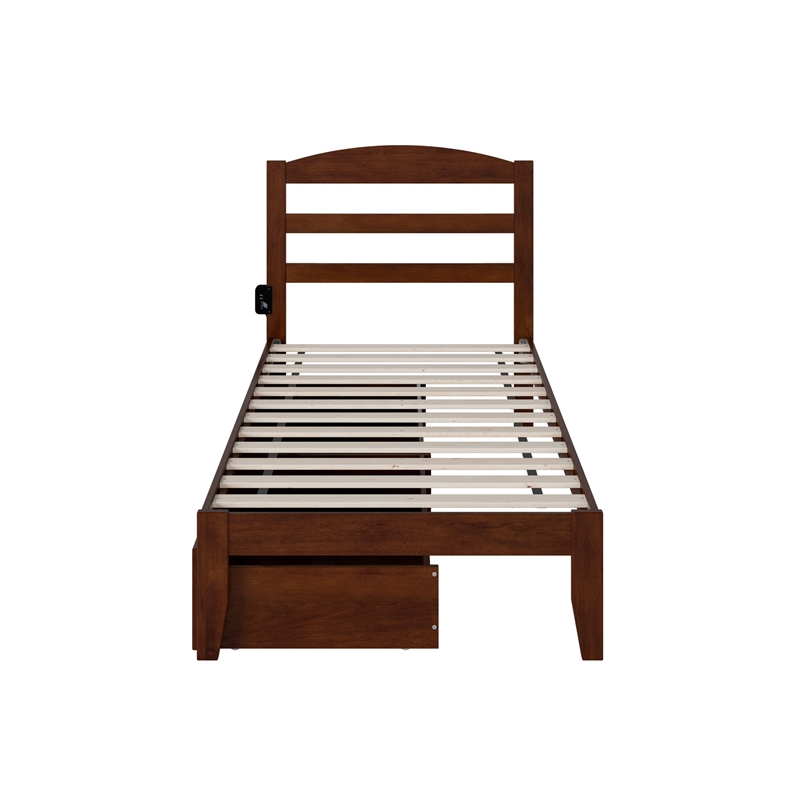 AFI Warren Solid Wood Twin Bed with 2 Storage Drawers in Walnut