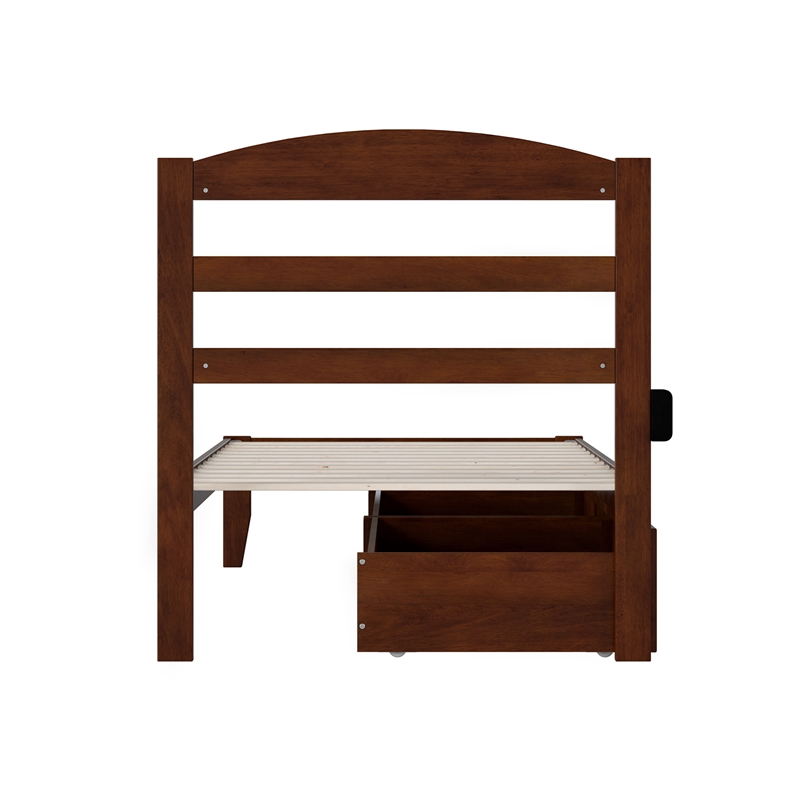 AFI Warren Solid Wood Twin Bed with 2 Storage Drawers in Walnut