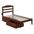 AFI Warren Solid Wood Twin Bed with 2 Storage Drawers in Walnut