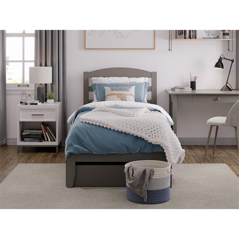 AFI Warren Solid Wood Twin Bed with 2 Storage Drawers in Gray