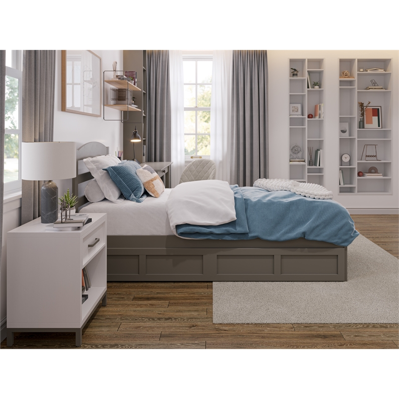 AFI Warren Solid Wood Twin Bed with 2 Storage Drawers in Gray