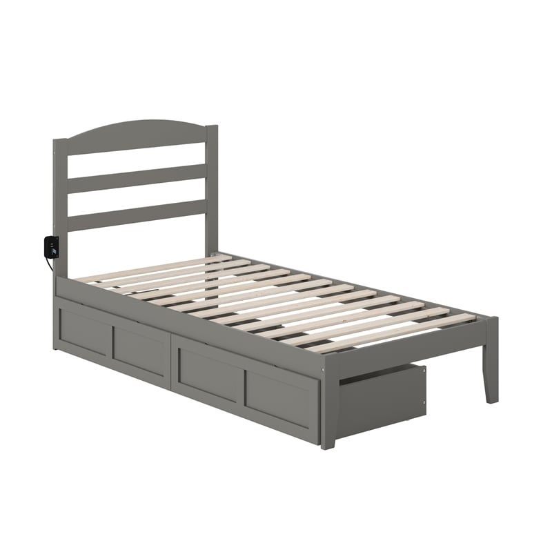 AFI Warren Solid Wood Twin Bed with 2 Storage Drawers in Gray