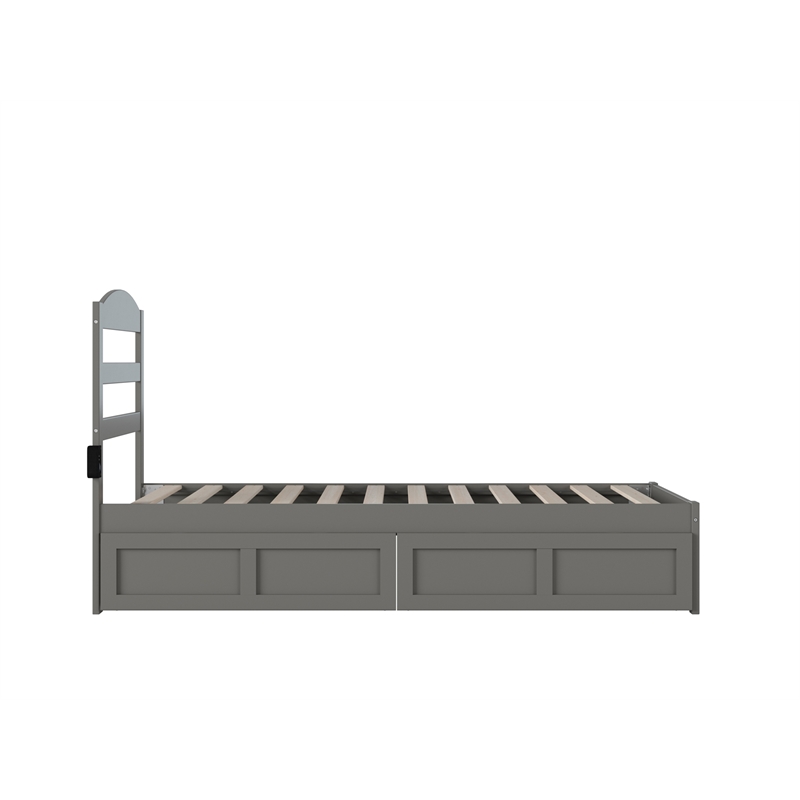AFI Warren Solid Wood Twin Bed with 2 Storage Drawers in Gray