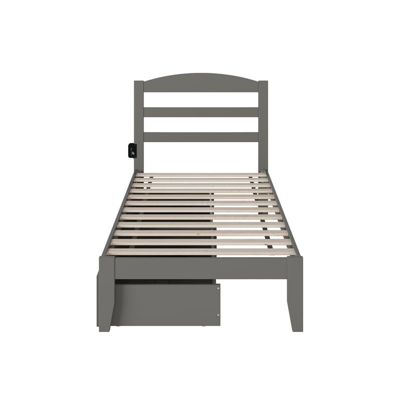 AFI Warren Solid Wood Twin Bed with 2 Storage Drawers in Gray