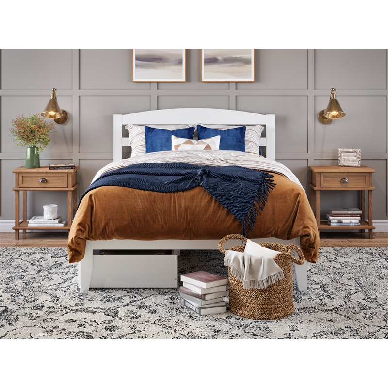 AFI Warren Solid Wood Full Bed with 2 Storage Drawers and USB Charger in White