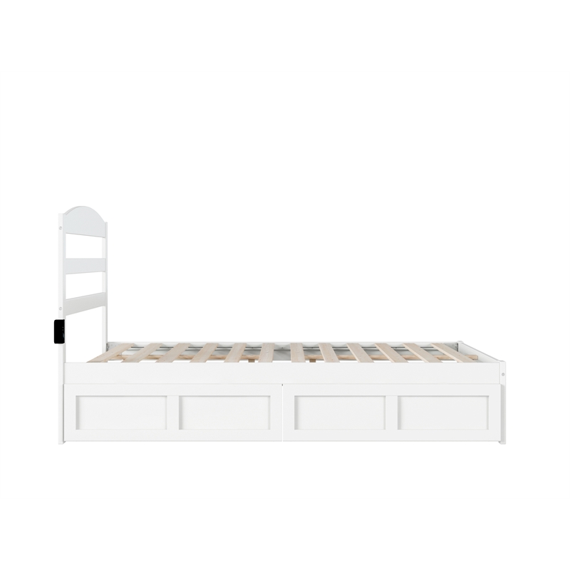 AFI Warren Solid Wood Full Bed with 2 Storage Drawers and USB Charger in White