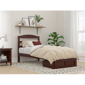AFI Warren Solid Wood Twin Extra Long Bed with Foot Drawer in Walnut