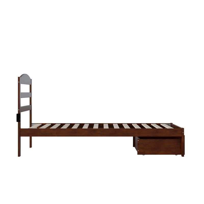 AFI Warren Solid Wood Twin Extra Long Bed with Foot Drawer in Walnut