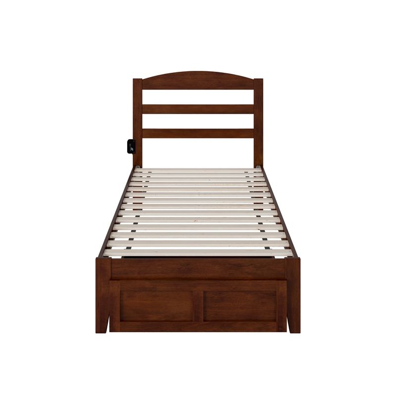 AFI Warren Solid Wood Twin Extra Long Bed with Foot Drawer in Walnut