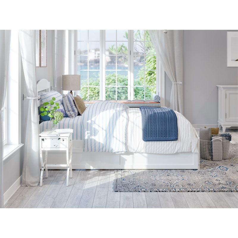 AFI Warren Solid Wood Twin XL Bed w/ Footboard & Twin XL Trundle in White