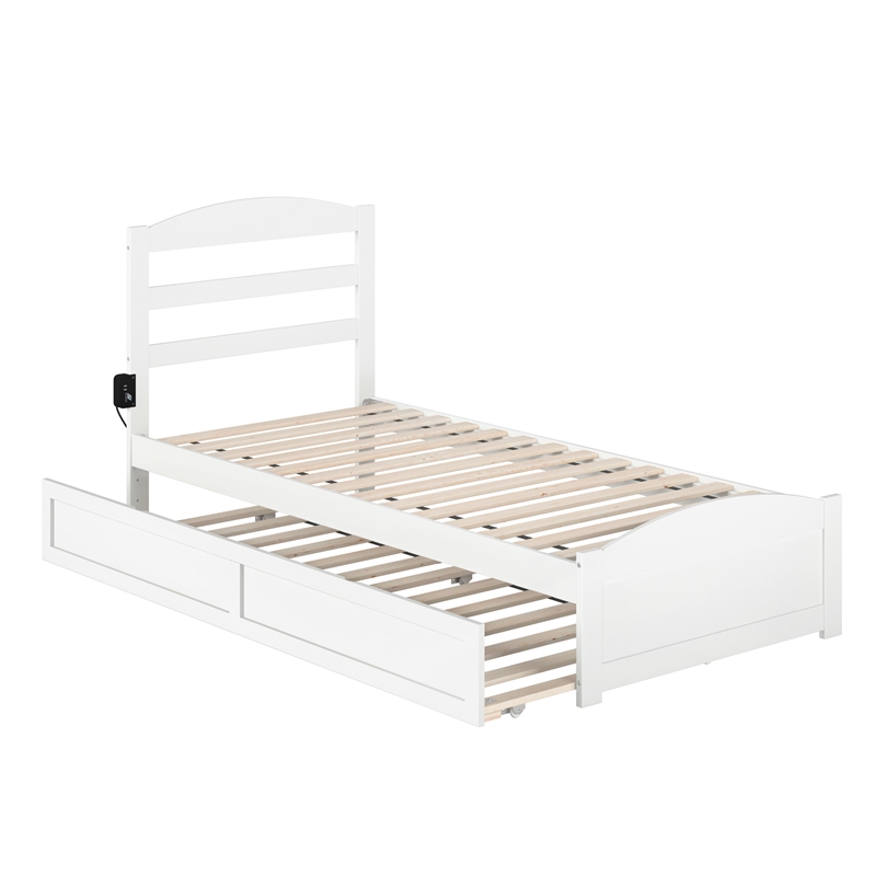 AFI Warren Solid Wood Twin XL Bed w/ Footboard & Twin XL Trundle in White