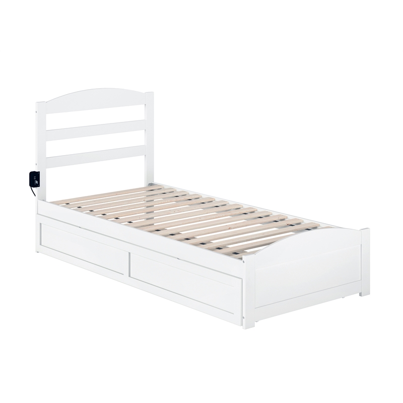 AFI Warren Solid Wood Twin XL Bed w/ Footboard & Twin XL Trundle in White