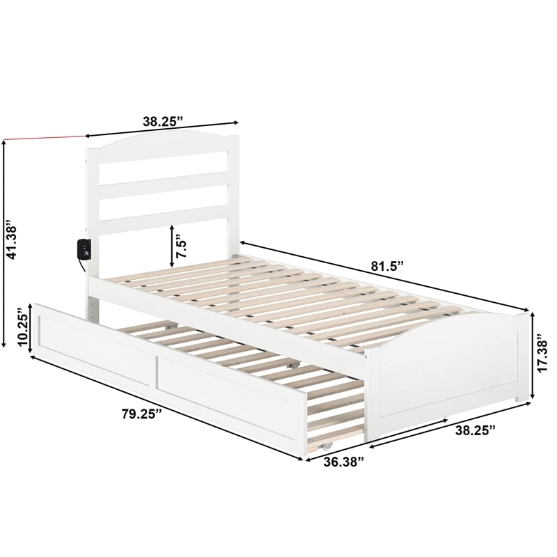 AFI Warren Solid Wood Twin XL Bed w/ Footboard & Twin XL Trundle in White