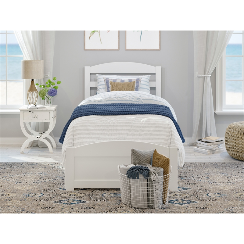 AFI Warren Solid Wood Twin XL Bed w/ Footboard & Twin XL Trundle in White