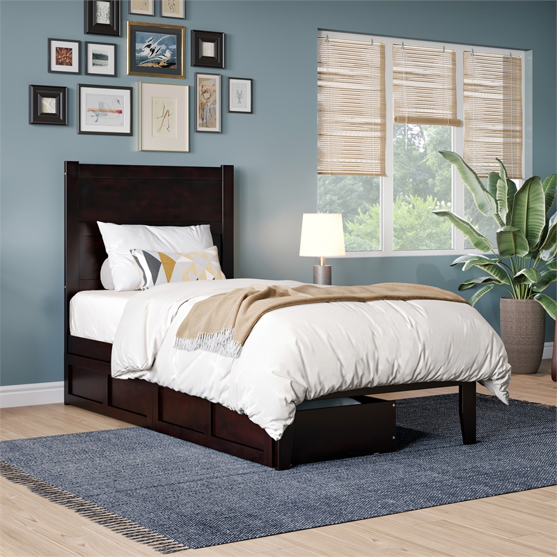 AFI NoHo Twin Solid Wood Bed with 2 Drawers in Espresso