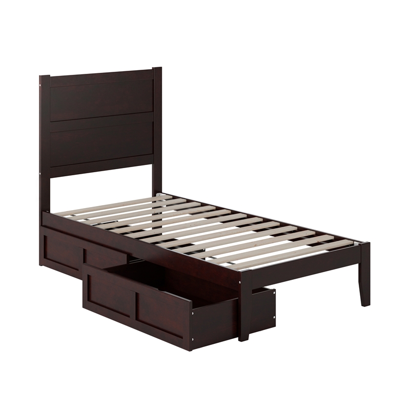 AFI NoHo Twin Solid Wood Bed with 2 Drawers in Espresso