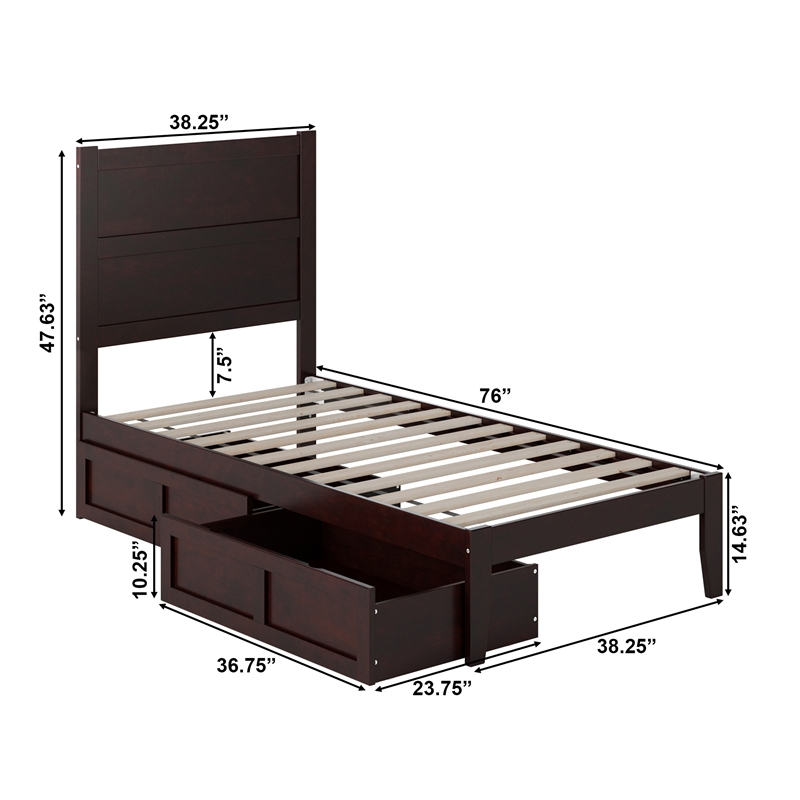 AFI NoHo Twin Solid Wood Bed with 2 Drawers in Espresso