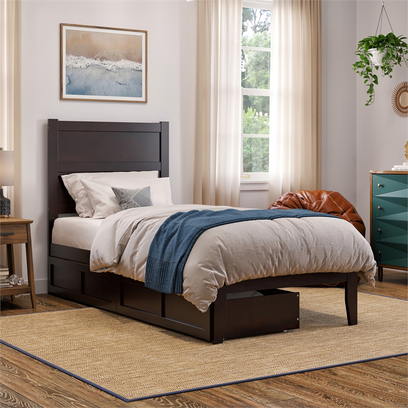 AFI NoHo Twin Extra Long Solid Wood Bed with 2 Drawers in Espresso