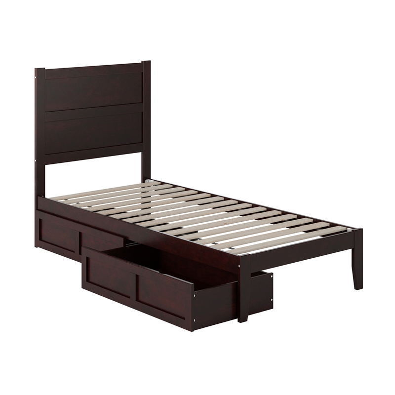 AFI NoHo Twin Extra Long Solid Wood Bed with 2 Drawers in Espresso