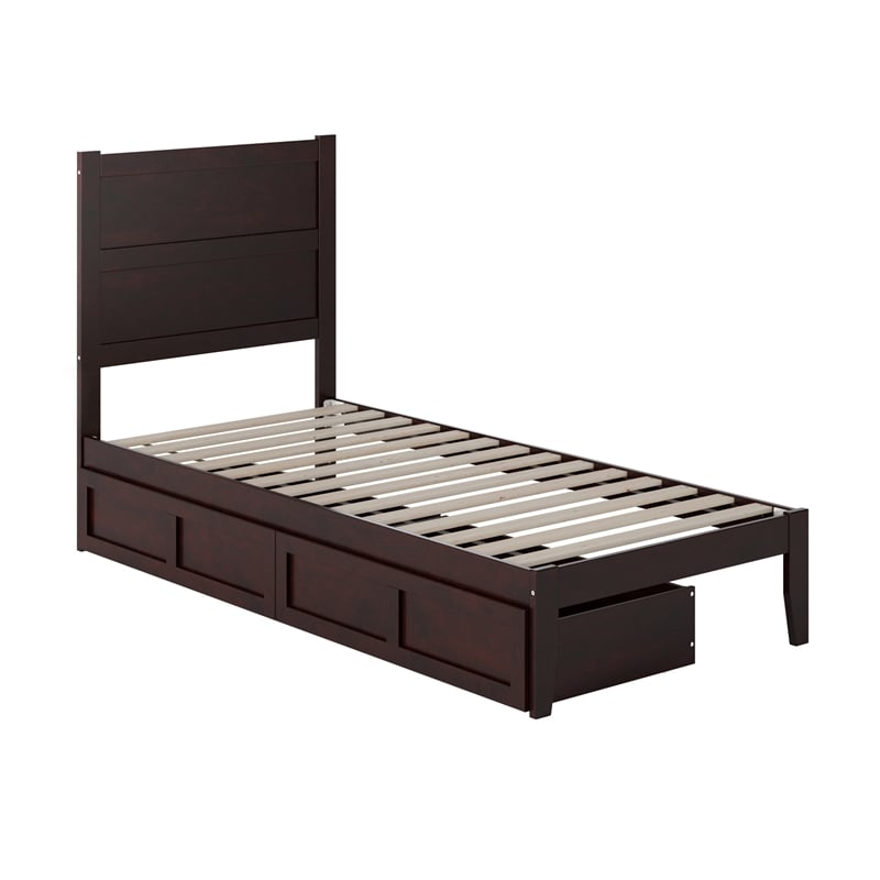 AFI NoHo Twin Extra Long Solid Wood Bed with 2 Drawers in Espresso