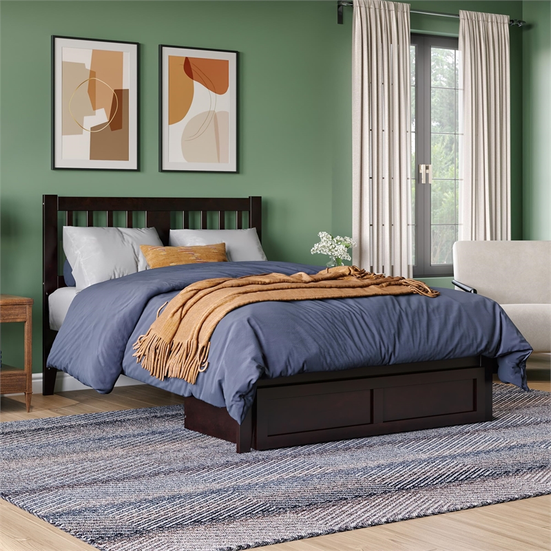 AFI Tahoe Full Solid Wood Platform Bed w/Foot Drawer in Espresso