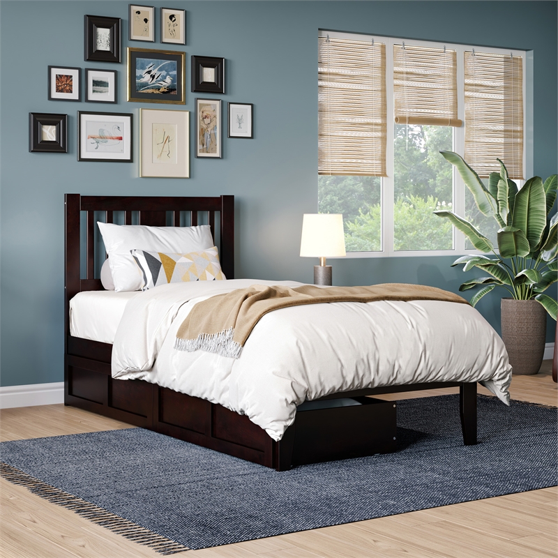 AFI Tahoe Twin Solid Wood Platform Bed with 2 Drawers in Espresso