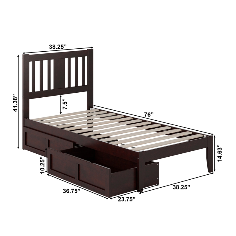 AFI Tahoe Twin Solid Wood Platform Bed with 2 Drawers in Espresso