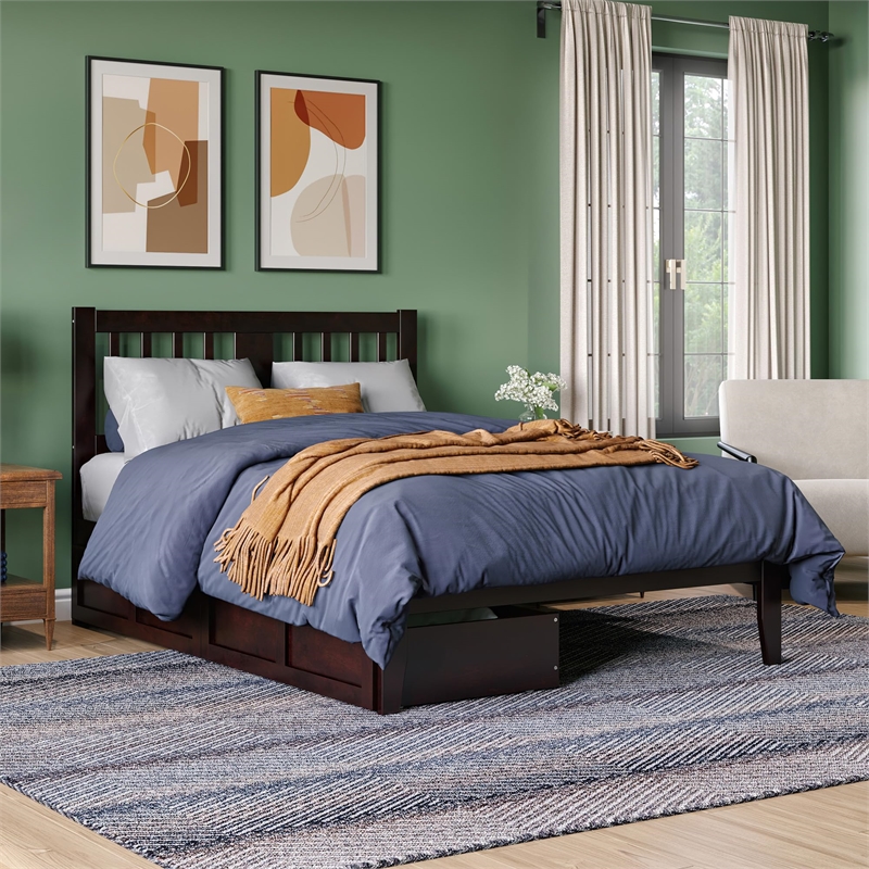 AFI Tahoe Full Solid Wood Platform Bed with 2 Drawers in Espresso