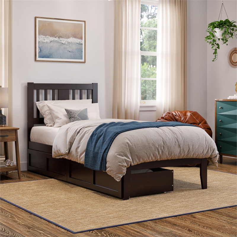 AFI Tahoe Twin XL Wood Platform Bed with 2 Drawers in Espresso
