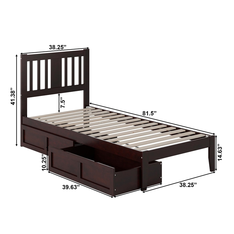 AFI Tahoe Twin XL Wood Platform Bed with 2 Drawers in Espresso