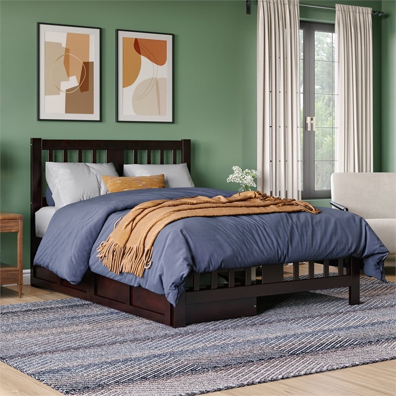 AFI Tahoe Full Solid Wood Platform Bed with Footboard and 2 Drawers in Espresso