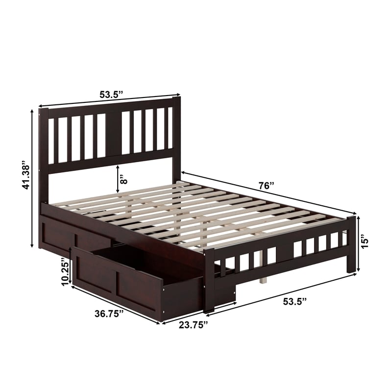 AFI Tahoe Full Solid Wood Platform Bed with Footboard and 2 Drawers in Espresso