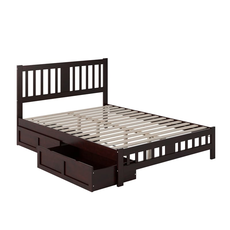 AFI Tahoe Solid Wood Queen Platform Bed with Footboard and 2 Drawers in Espresso