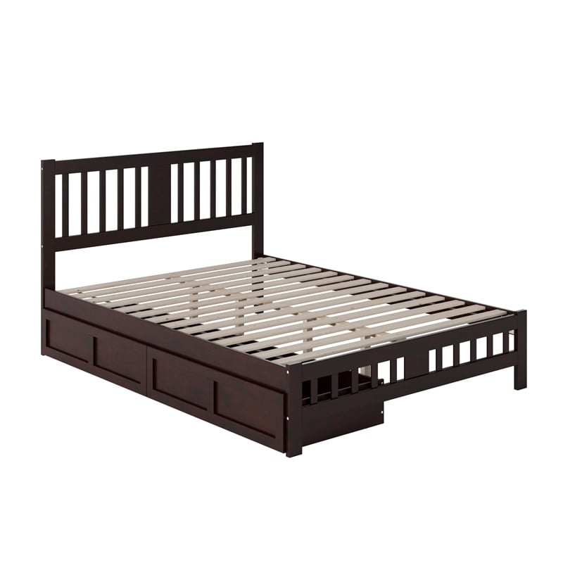 AFI Tahoe Solid Wood Queen Platform Bed with Footboard and 2 Drawers in Espresso