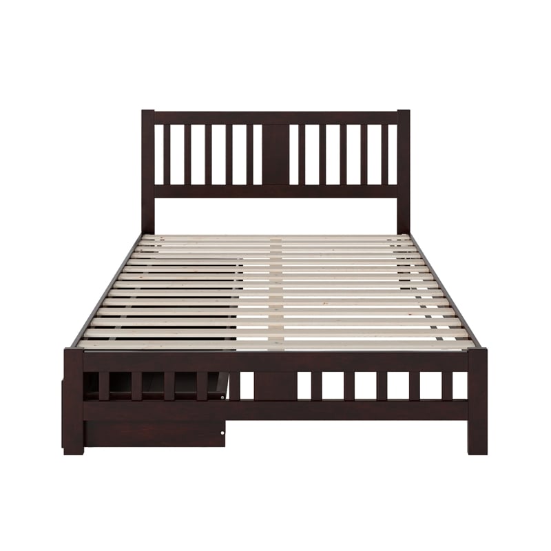 AFI Tahoe Solid Wood Queen Platform Bed with Footboard and 2 Drawers in Espresso