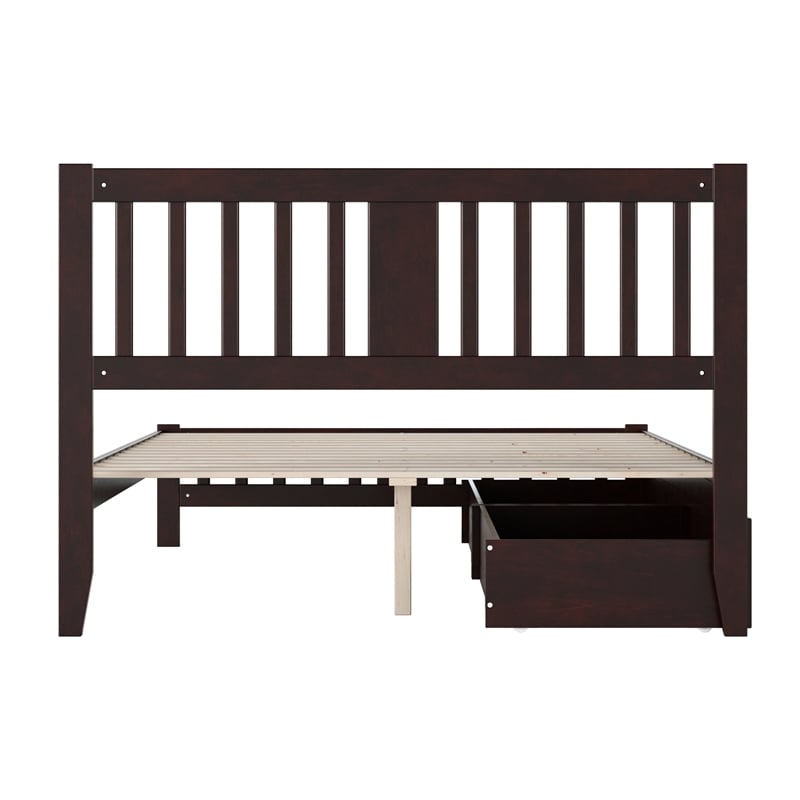 AFI Tahoe Solid Wood Queen Platform Bed with Footboard and 2 Drawers in Espresso