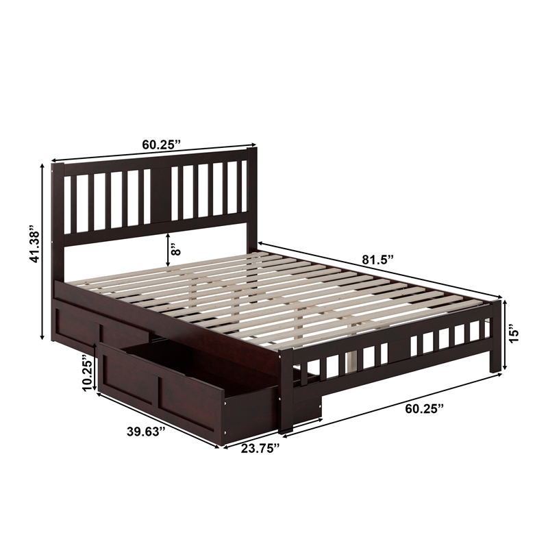 AFI Tahoe Solid Wood Queen Platform Bed with Footboard and 2 Drawers in Espresso
